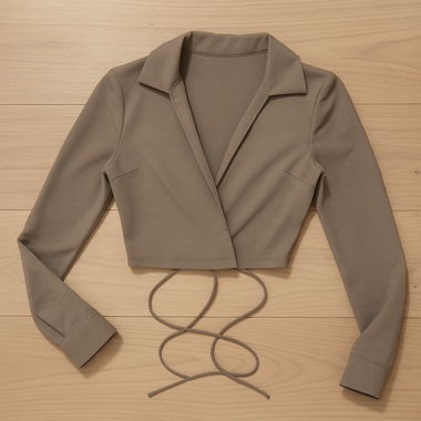 Cropped Wickelbluse in Taupe – Grösse S