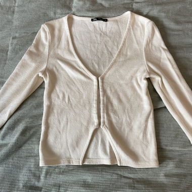ZARA weisses geripptes Langarm-Cardigan, Grösse EUR S