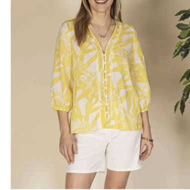 Chemise jaune imprimée. 100% coton