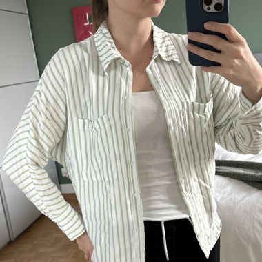 Linen blouse white green stripes S