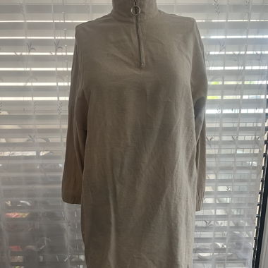 Beige Half-Zip Blouse