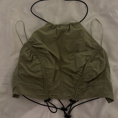 Bershka khaki gerafftes Crop-Top XS verstellbar