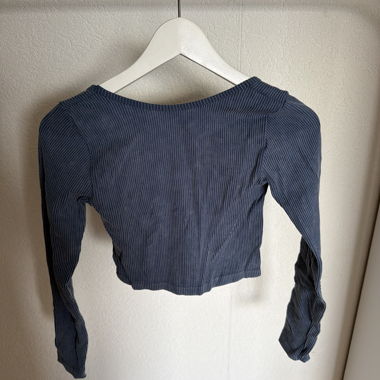 Navy Blue Cropped Long-Sleeve Top