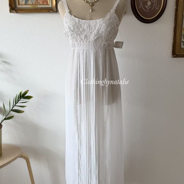 Abito plissettato con pizzo bianco Flora Taglia M