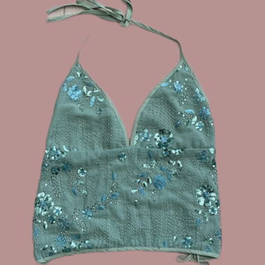 Haut bustier turquoise à sequins