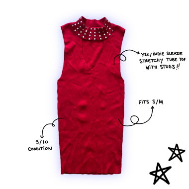 y2k/indiesleaze ribbed top with studs & cutout