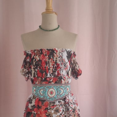 "FLOWER" CHIFFON TOP OFF SHOULDER