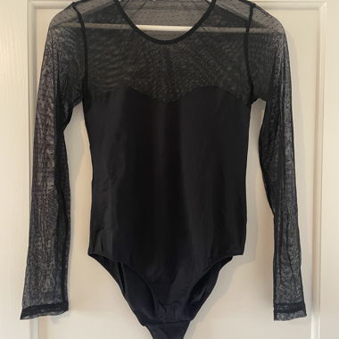 Black Mesh Long-Sleeve Bodysuit