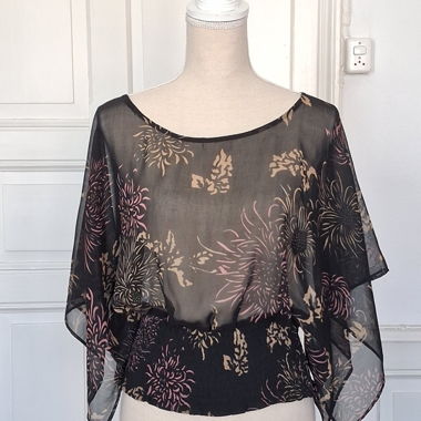 Blusa trasparente vintage Y2K a maniche pipistrello