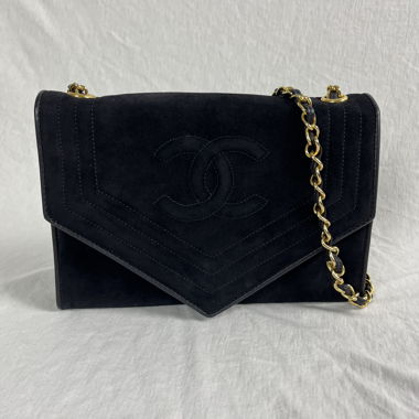 Chanel Suede Shoulder Bag Black