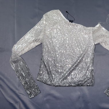 One-Shoulder Glitzer Top, Grösse XS