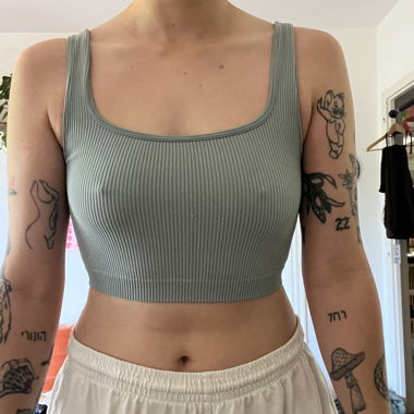 Top corto a costine blu-grigio