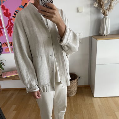 Zara Leinen Viskose Piloten Blouson Jacke Creme