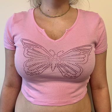 Pink butterfly crop top