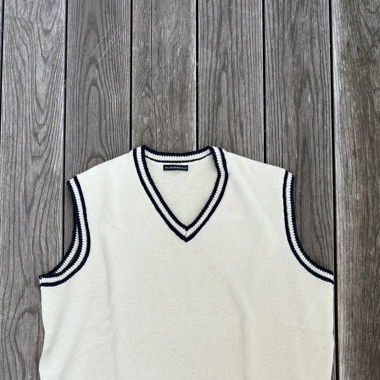 Gilet bleu crème en tricot