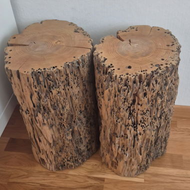 2 rustic log stools