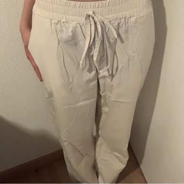 Beige Fabric Pants