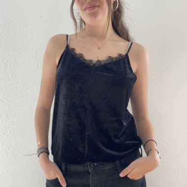 Camisole in velluto nero con pizzo