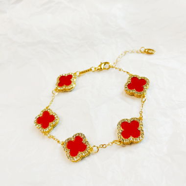 Bracelet Trèfle ROUGE plaqué or avec Zirconia