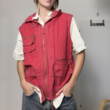 red fisher vest