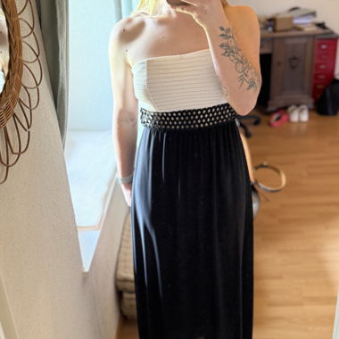 Black and white strapless long dress