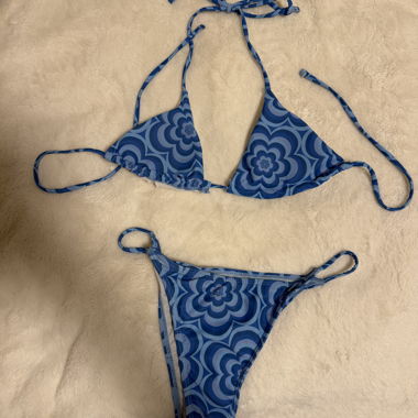 Blaues Blumen-Bikini-Set / Grösse S