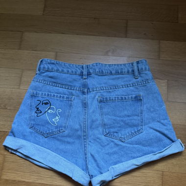 Abstract Face Denim Shorts