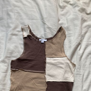 Brown patchwork crop top from Subdued
