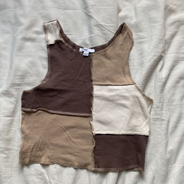 Brown patchwork crop top from Subdued