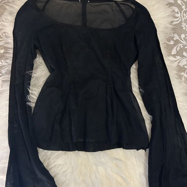 Chemisier vintage noir en mesh, ajusté