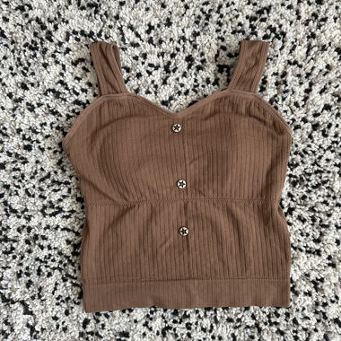 Padded Crop Top with Wide Straps & Button