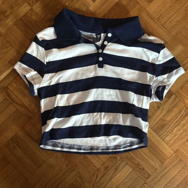 Polo corta a righe blu navy e bianco