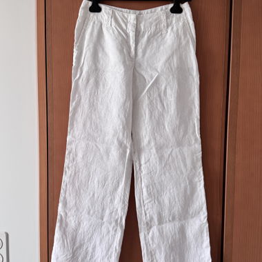 Straight leg white linen trousers