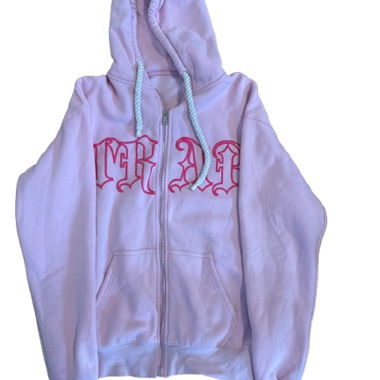 Sweat à capuche zippé rose avec imprimé TRAP