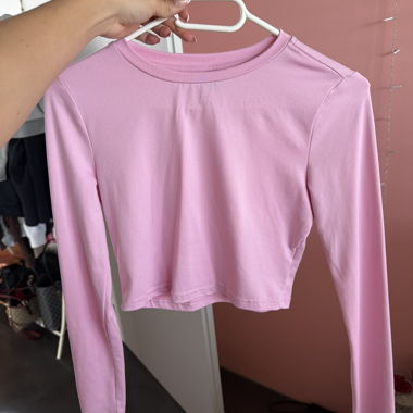 Pink Long-Sleeve Crop Top