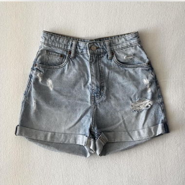 blue high rise ripped jeans shorts