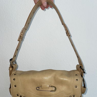 Sac à épaule beige en cuir véritable style boho-chic