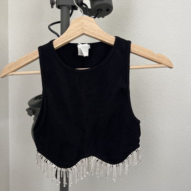 Black Knit Top with Tassels