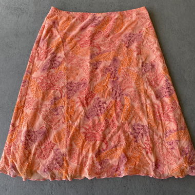 orange and pink paisley midi skirt