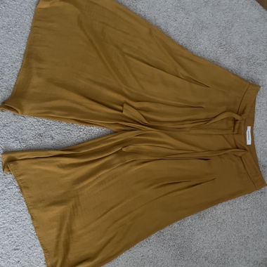 mustard yellow wide-leg pants