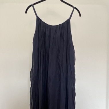 Maxikleid, Kleid, Trägerkleid, Seide, Dunkelblau