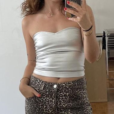 Top bandeau satiné argent