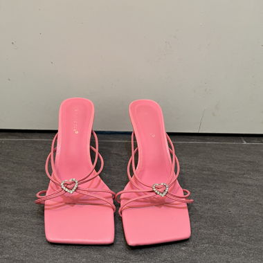 Summer heels pink, glitter stone heart