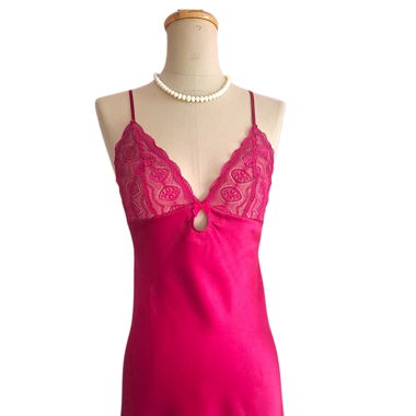 Ruby Red Satin & Lace Cami Nightdress, S/M 