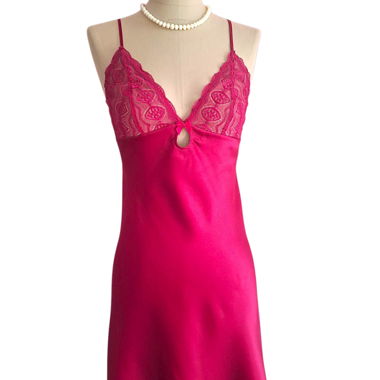 Ruby Red Satin & Lace Cami Nightdress, S/M 