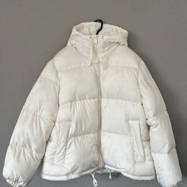White H&M Puffer Jacket with Hood, Size M