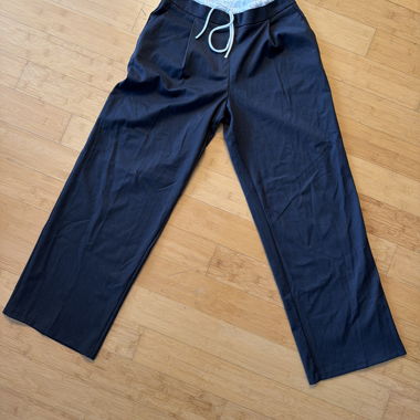 Black wide casual pants with drawstring