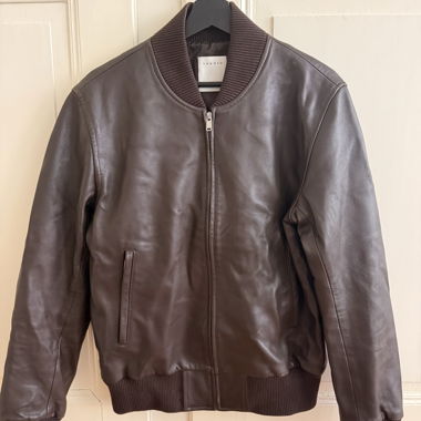 Sandro Paris Brown Leather Bomber Jacket Size M