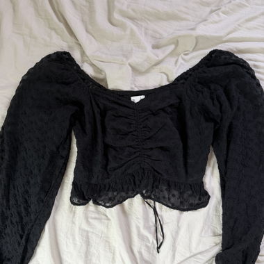 Black Cropped Top with Puff Sleeves