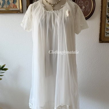 Ensemble Peignoir en Nylon Blanc Vintage Taille S